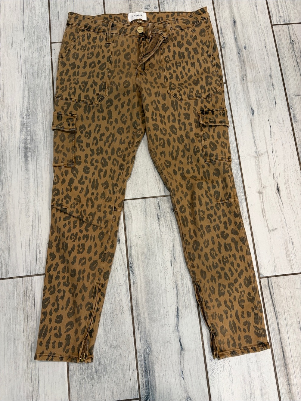 Frame Denim Brown Leopard-Print Cargo Ankle Jeans